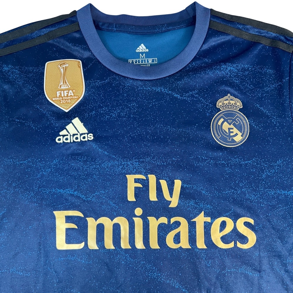 Adidas Real Madrid Hazard Away Jersey Mens M Blue Gold 2019-20 FIFA LaLiga Patch - Picture 1 of 13